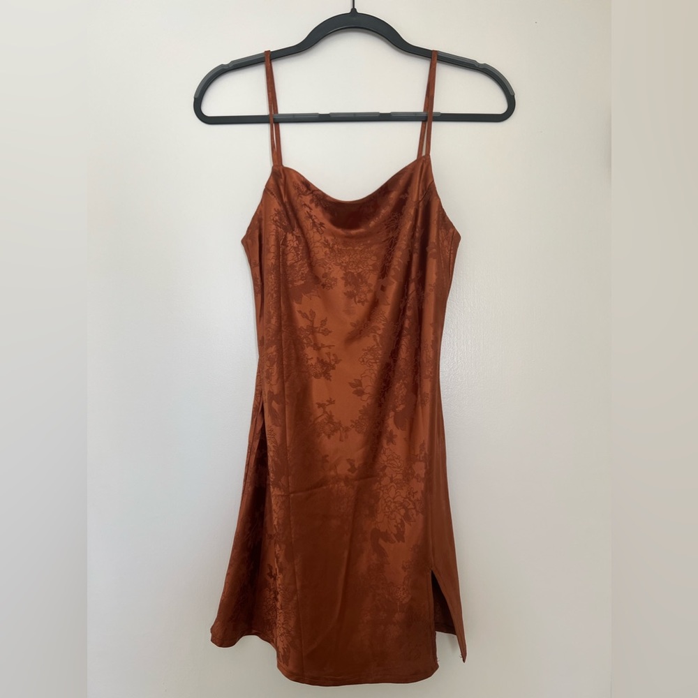 Princess Polly Jacquard Mini Slip Dress in Rust Orange